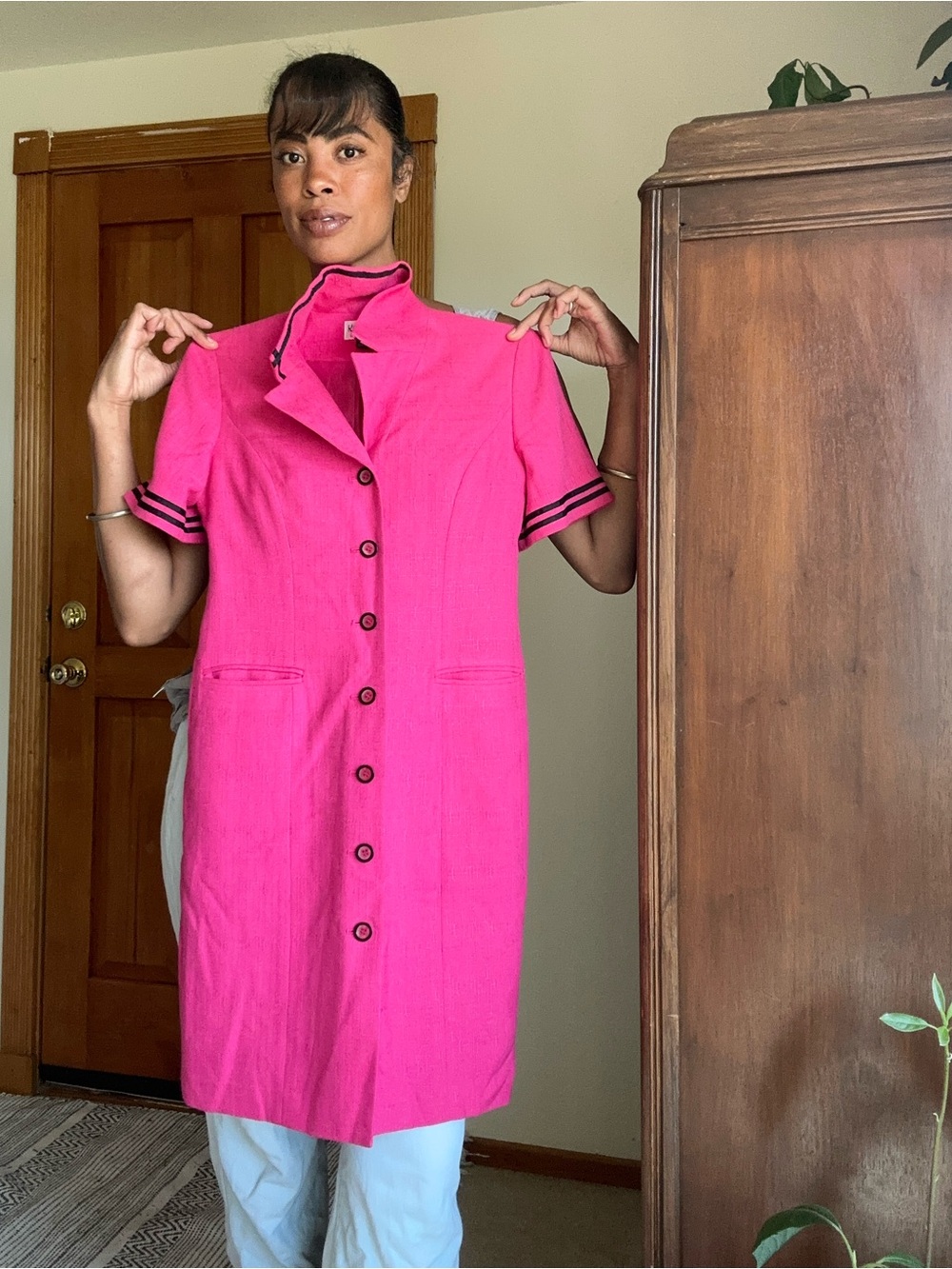 Pink Vintage button front dress